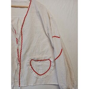 Gingham Tie Top Red Details Boho Cottagecore Peasant Blouse Size Large